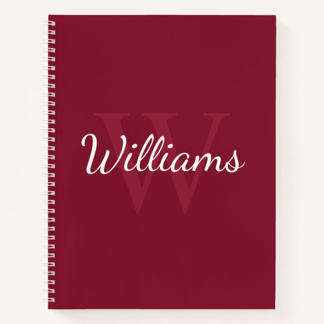 Personalized Monogram and Name Burgundy Red Notebook (Front)
