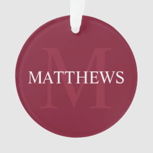 Personalized Monogram and Name Burgundy Red Ornament
