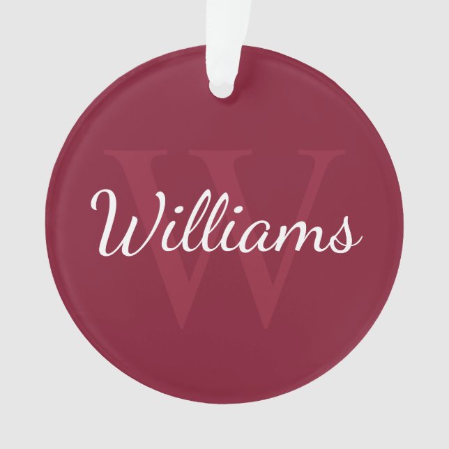 Personalized Monogram and Name Burgundy Red Ornament (Front)