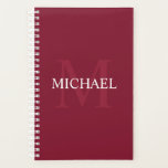 Personalized Monogram and Name Burgundy Red Planner<br><div class="desc">Personalized Monogram and Name Gift
features personalized name in white and monogram in light burgundy red as background,  in classic serif font style,  
on burgundy red background.

Perfect as holiday gift,  father's day gift for dad and gift for any special occasions.</div>