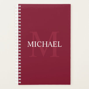 Personalized Monogram and Name Burgundy Red Planner