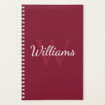 Personalized Monogram and Name Burgundy Red Planner<br><div class="desc">Personalized Monogram and Name Gift
features personalized name in white script font style and monogram in light burgundy red serif font style as background,  on burgundy red background.

Perfect as gift for him,  father's day gift and gift for any special occasions.</div>