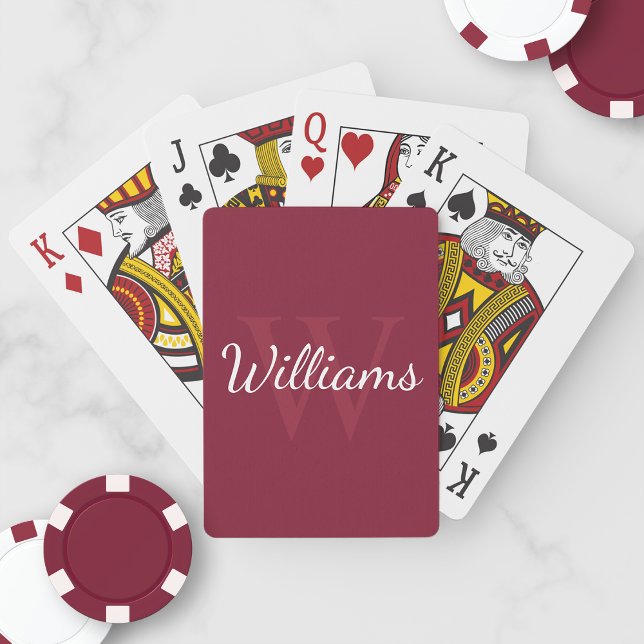Personalized Monogram and Name Burgundy Red Playing Cards (Creator Uploaded)
