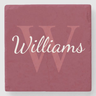 Personalized Monogram and Name Burgundy Red Stone Coaster