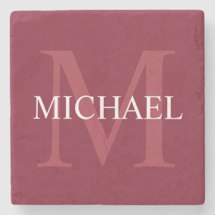 Personalized Monogram and Name Burgundy Red Stone Coaster