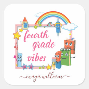 Personalized Monogram And Name Fourth Grade Vibes  Square Sticker