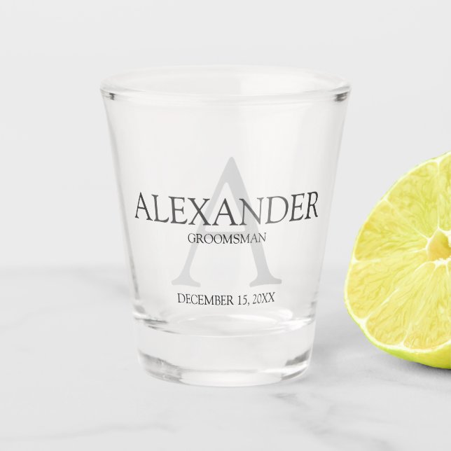 Personalized Monogram and Name Groomsman Shot Glass (Front)