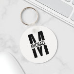 Personalized Monogram and Name Keychain<br><div class="desc">Personalized Monogram and Name Gifts
featuring personalized monogram in black bold modern sans serif font style with box of name in the middle of monogram.

Perfect as father's day gifts for dad,  gifts for grandfather,  husband,  groom,  best man,  groomsmen and more.</div>
