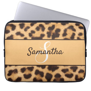 Personalized Monogram and Name Leopard Spots Print Laptop Sleeve