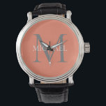 Personalized Monogram and Name Light Pink Watch<br><div class="desc">Personalized Elegant Monogram and Name Gifts featuring personalized monogram in classic serif font style with box of name in the middle of monogram.</div>