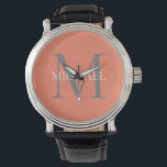 Personalized Monogram and Name Light Pink Watch<br><div class="desc">Personalized Elegant Monogram and Name Gifts featuring personalized monogram in classic serif font style with box of name in the middle of monogram.</div>