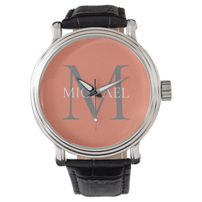 Personalized Monogram and Name Light Pink Watch (Front)