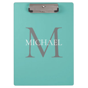 Personalized Monogram and Name Light Teal Clipboard