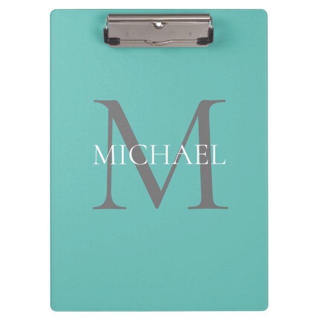 Personalized Monogram and Name Light Teal Clipboard (Front)