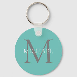 Personalized Monogram and Name Light Teal Keychain