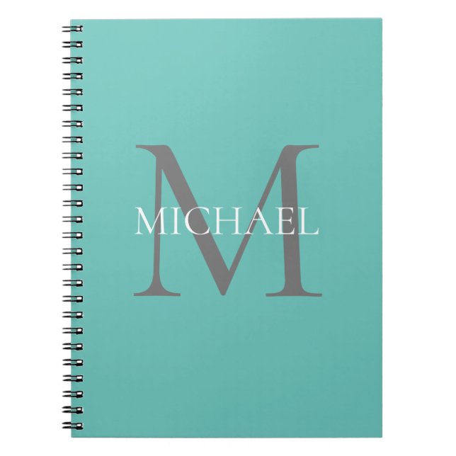 Personalized Monogram and Name Light Teal Notebook (Front)