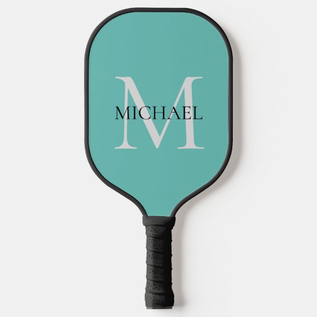Personalized Monogram and Name Light Teal Pickleball Paddle (Front)