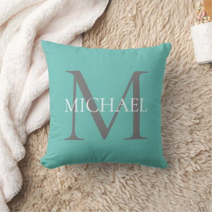 Personalized Monogram and Name Light Teal Throw Pillow