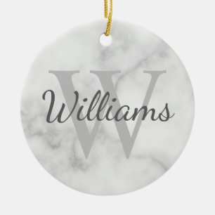 Personalized Monogram and Name Marble Look Ceramic Ornament
