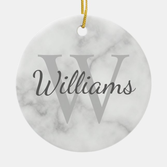 Personalized Monogram and Name Marble Look Ceramic Ornament (Front)