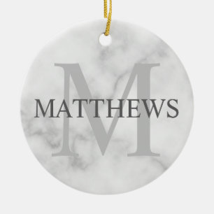 Personalized Monogram and Name Marble Look Ceramic Ornament