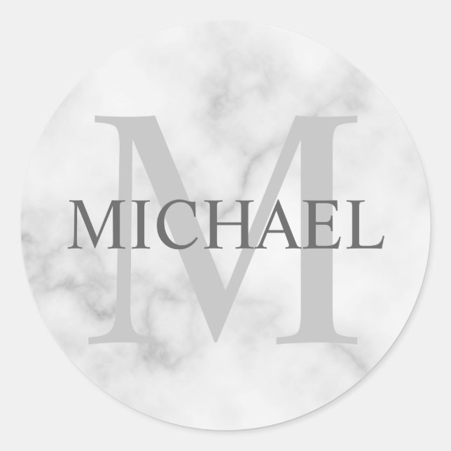 Personalized Monogram and Name Marble Look Classic Round Sticker (Front)