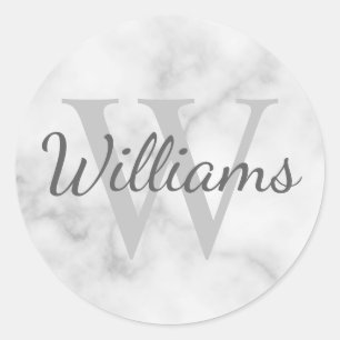 Personalized Monogram and Name Marble Look Classic Round Sticker