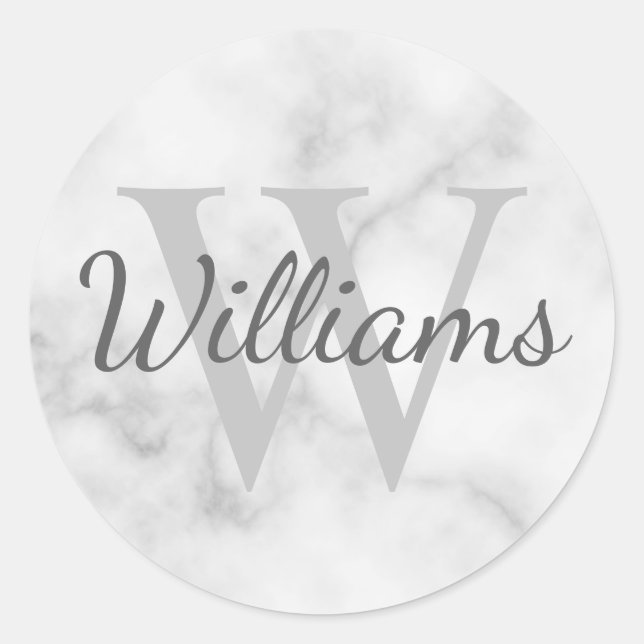 Personalized Monogram and Name Marble Look Classic Round Sticker (Front)