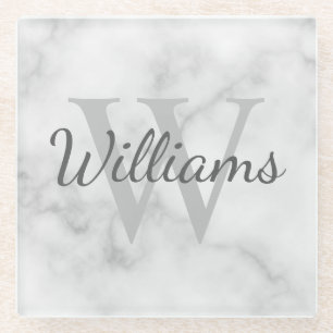Personalized Monogram and Name Marble Look Glass Coaster