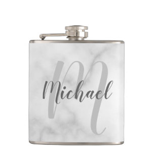 Personalized Monogram and Name Marble look Hip Flask