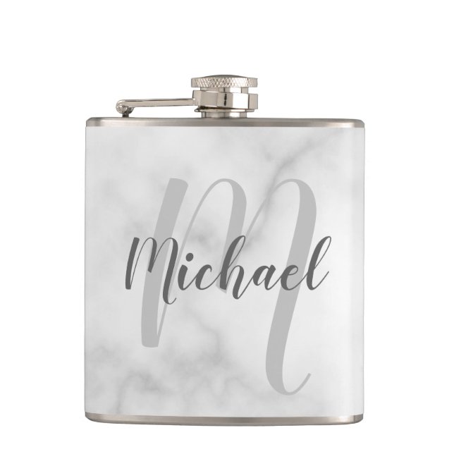 Personalized Monogram and Name Marble look Hip Flask (Front)