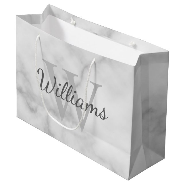 Personalized Monogram and Name Marble Look Large Gift Bag (Front Angled)