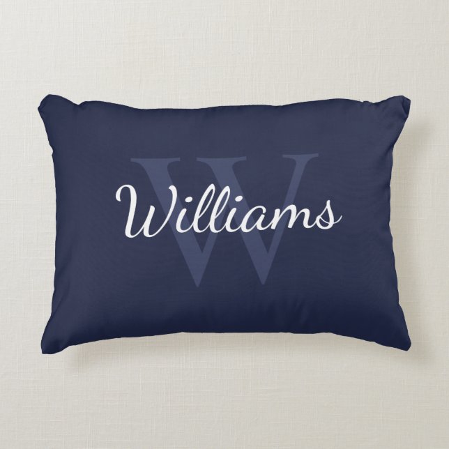 Personalized Monogram and Name Navy Blue Accent Pillow (Front)