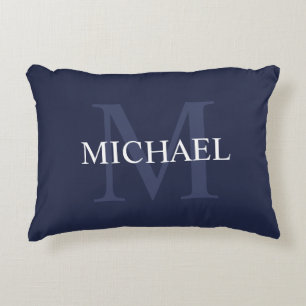 Personalized Monogram and Name Navy Blue Accent Pillow