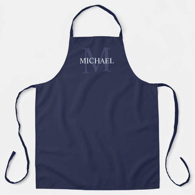 Personalized Monogram and Name Navy Blue Apron (Front)