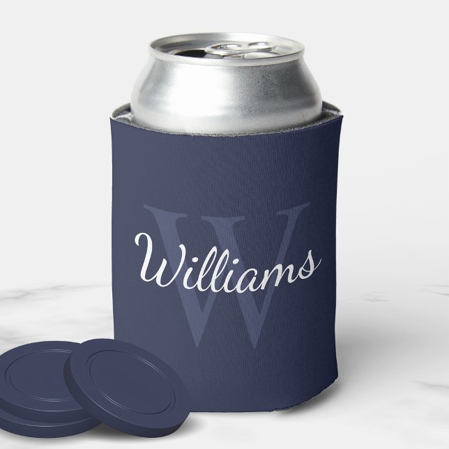 Personalized Monogram and Name Navy Blue Can Cooler (Creator Uploaded)