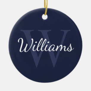 Personalized Monogram and Name Navy Blue Ceramic Ornament