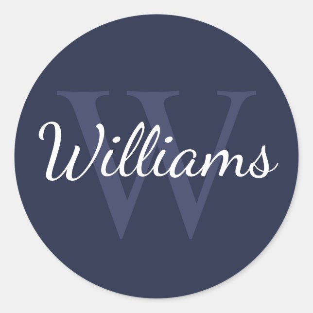 Personalized Monogram and Name Navy Blue Classic Round Sticker (Front)