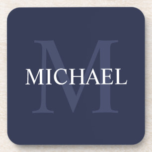 Personalized Monogram and Name Navy Blue Coaster
