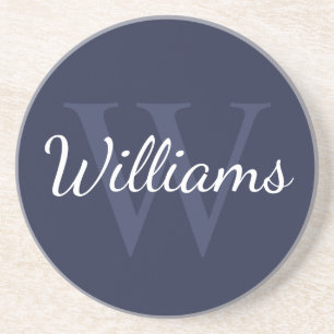 Personalized Monogram and Name Navy Blue Coaster