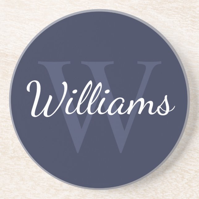 Personalized Monogram and Name Navy Blue Coaster (Front)