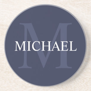Personalized Monogram and Name Navy Blue Coaster