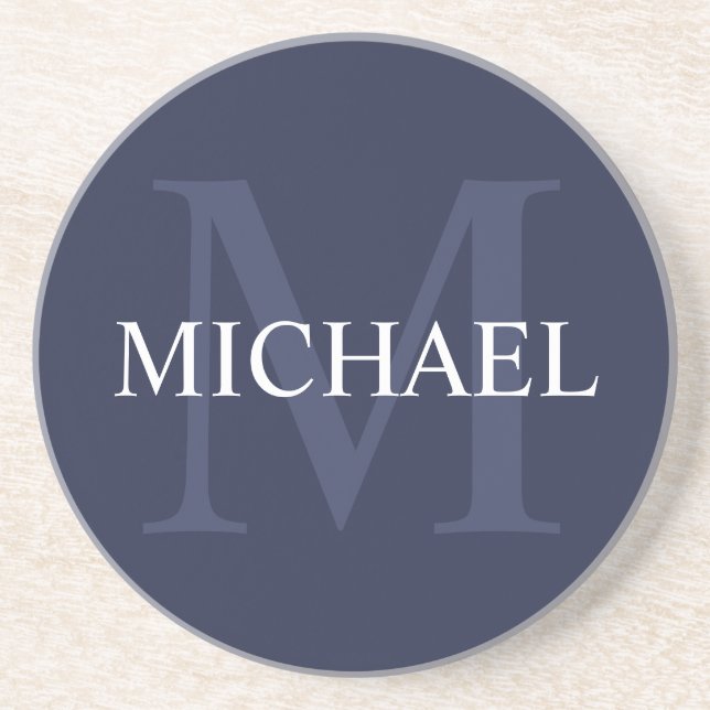 Personalized Monogram and Name Navy Blue Coaster (Front)
