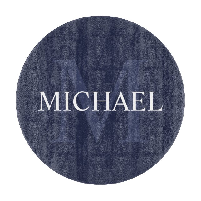 Personalized Monogram and Name Navy Blue Cutting Board (Front)