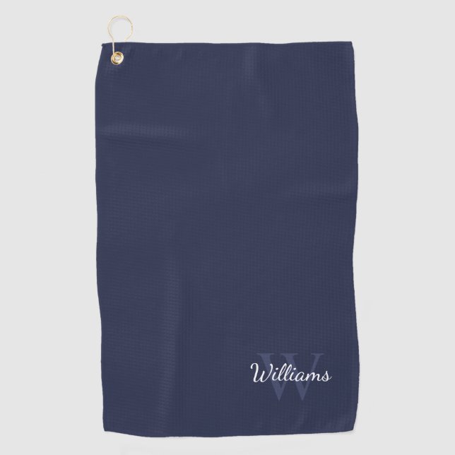 Personalized Monogram and Name Navy Blue Golf Towel (Front)