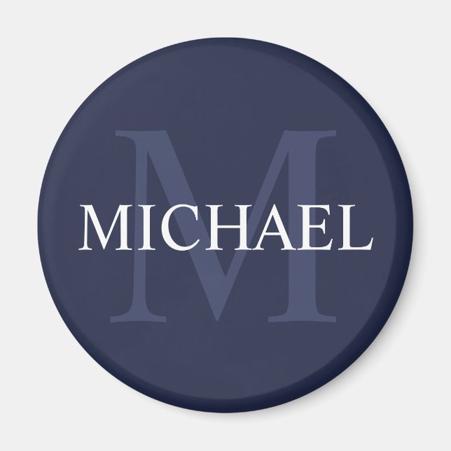 Personalized Monogram and Name Navy Blue Magnet (Front)