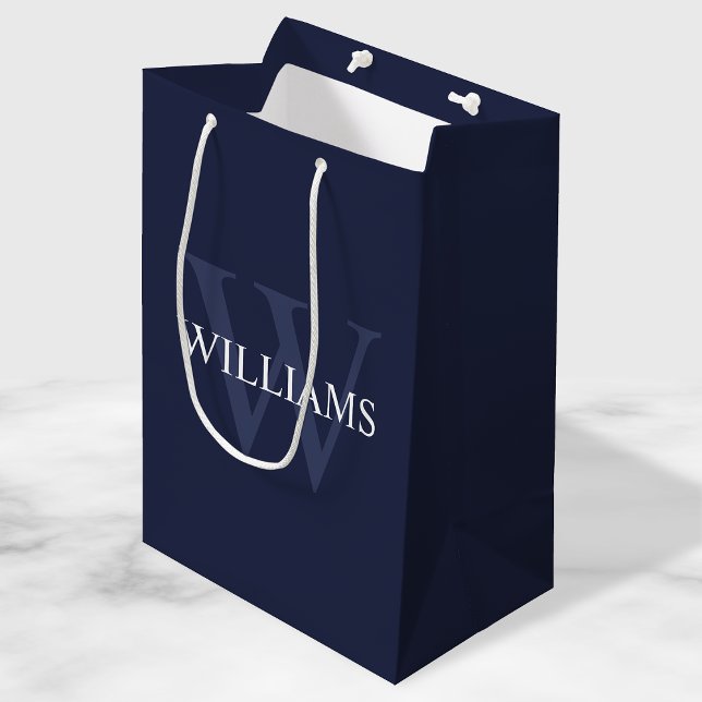 Personalized Monogram and Name Navy Blue Medium Gift Bag (Creator Uploaded)