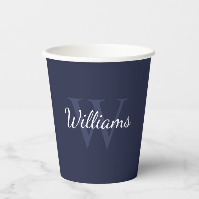 Personalized Monogram and Name Navy Blue Paper Cups (Front)