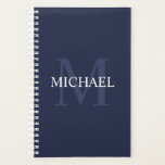 Personalized Monogram and Name Navy Blue Planner<br><div class="desc">Personalized Monogram and Name Gift
features personalized name in white and monogram in light navy blue as background,  in classic serif font style,  
on navy blue background.

Perfect as holiday gift,  father's day gift for dad and gift for any special occasions.</div>