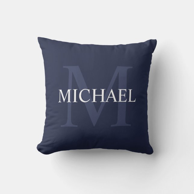 Personalized Monogram and Name Navy Blue Throw Pillow (Front)